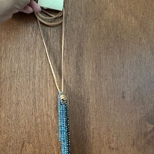 Coldwater Creek Leather/Blue Beaded Necklace